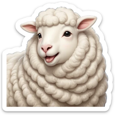 Cinematic Cute Yawning Sheep Portrait Emoji, Head tilted slightly with a dramatic, wide-open yawn, showcasing a soft, downy white fleece with gently drooping ears, round gentle eyes barely open in drowsy contentment, Simplified yet irresistibly adorable features, highly detailed, glowing with a soft, cozy glow, high shine, relaxed yet expressive, stylized with a touch of whimsical charm, bright and endearing, soft glowing outline, capturing the essence of a sleepy yet affectionate sheep, so drowsy it feels like it could stretch out of the screen and curl up for a nap! sticker