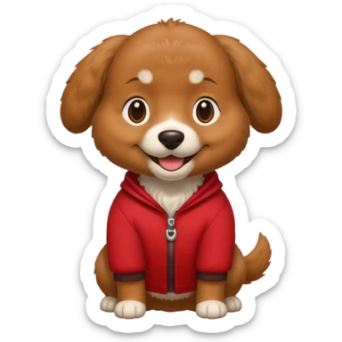 a dog with legs and arms with red clothers on sticker
