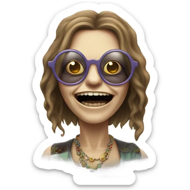  janis joplin zombie who wears circle glasses, dancing sticker