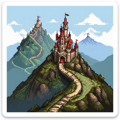 Fantasy castle on a mountain with a winding path sticker