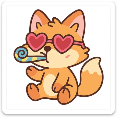 baby fox with heart glasses blowing party horn in pastel-toon style sticker