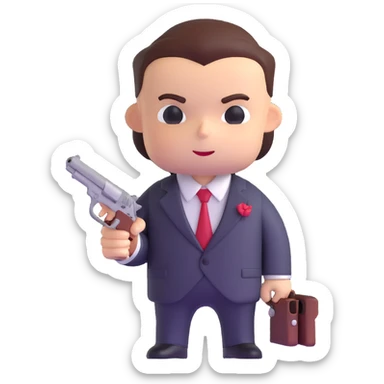 adorable mafia character with suit and tiny gun sticker
