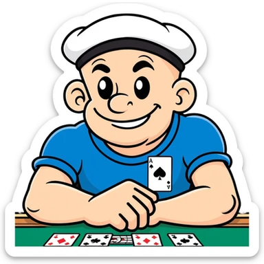 Popeye the sailor at a poker table, cartoon sticker style sticker