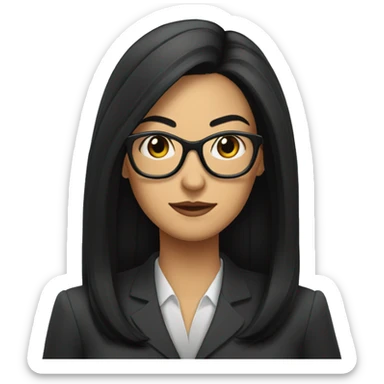 Female defense attorney with long black hair with glasses sticker