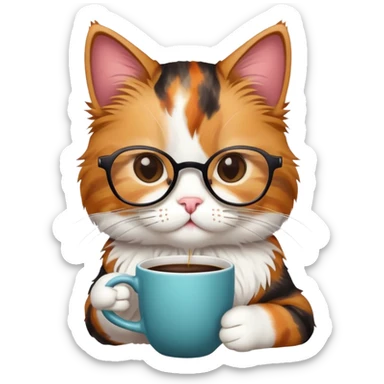 Cat with glasses and cofee sticker