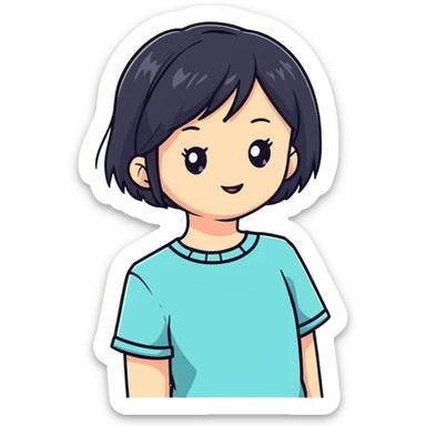 Cute girl with a top and with black straight hair  sticker