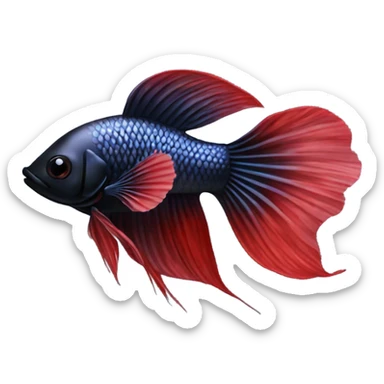 99% Black betta fish short fins tiny red lines  sticker