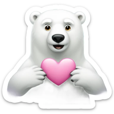 A polar bear with a pink heart sticker