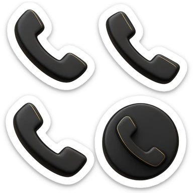 Create four variations of this phone icon in 3D Black style, each with different handset shapes, angles, and details. Emphasize depth, lighting, and a modern look. sticker