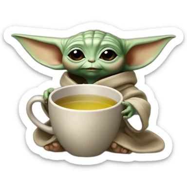 Baby Yoda is drinking tea sticker