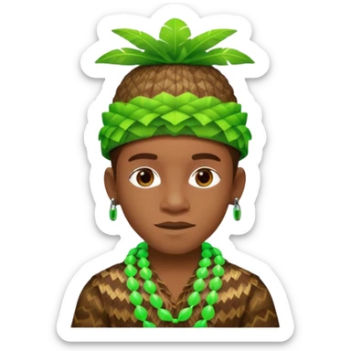 Create me an emoji of a cool Young Nigerian prince wearing a neon green gradient African patterns with  a "hula hat" (a Nigerian-inspired hat) and wearing earpods. sticker