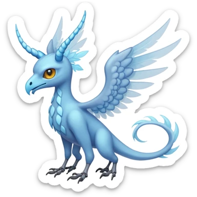 Pastel dark dusky gloomy dull cool cold chilly snowflakey Skeletal feathery fiery winged horned Amaura-Aurorus-Pokémon-Fakémon-hybrid-fusion-creature, full body sticker
