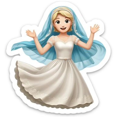 White woman-veil-wedding dress-happy-jumping-dreamlike-colorful sticker