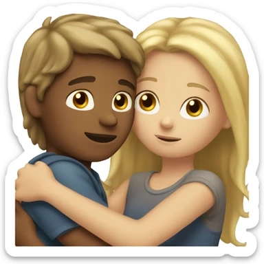 Blonde boy hugging brown haired girl sticker