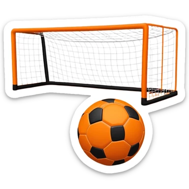A close-up of a mini football (futsal) ball on the court, with the goals and boundary lines visible in the background. The scene captures the small-scale, fast-paced nature of futsal, emphasizing the ball's precision and the smooth playing surface. sticker