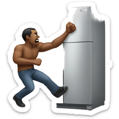 man getting punched by a fridge sticker