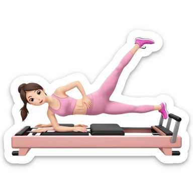 white brunette girl in light pink workout clothes doing a plank on a reformer sticker