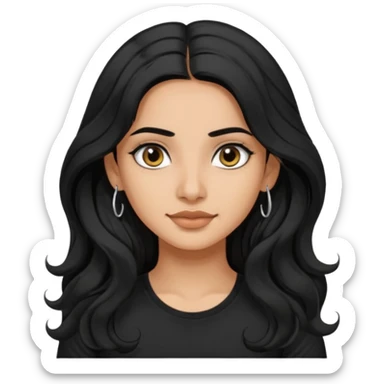 a pretty indian bratz girl with wavy long black hair, wearing a black tshirt, eyeliner on. no earrings sticker