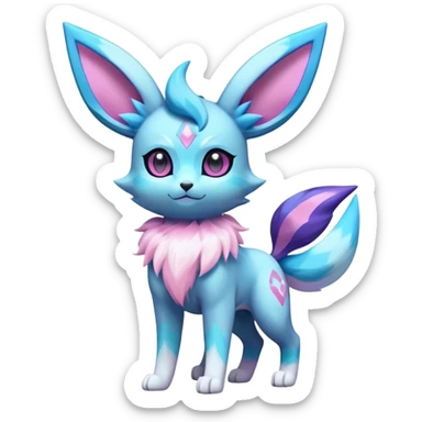 Futuristic Fluffy Celestial Glaceon-Espeon-Sylveon-Umbreon-hybrid, full bod sticker