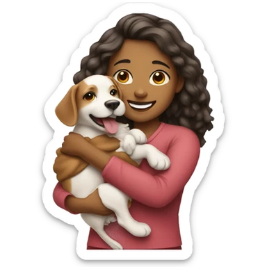 girl holding dog and smiling sticker