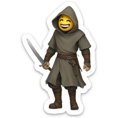 medieval saboteur laughing and escaping, hooded sticker