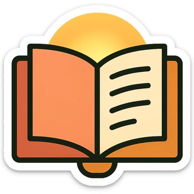 the first page of a book, open, with a soft glow, inviting and warm atmosphere sticker