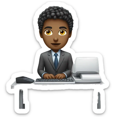 Young office worker, serious face, typing on a keyboard. sticker