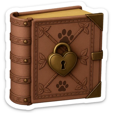 Add a small paw print to the pink leather-bound diary with heart-shaped lock. Keep the background transparent. The style should be realistic and detailed. sticker