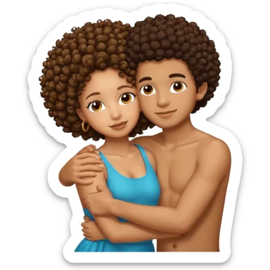 A lightskin with afro boy and brown skin girl with curls hug sticker