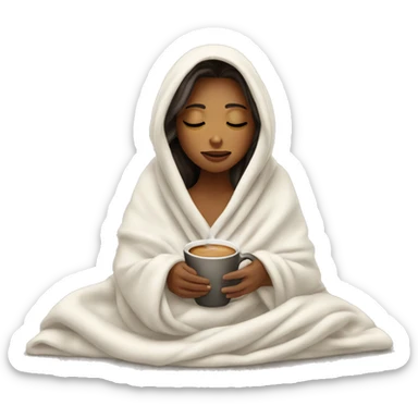 girl inside a blanket sipping coffee eyes closed, white  sticker