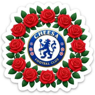 Chelsea football club logo in a wreath of red roses sticker