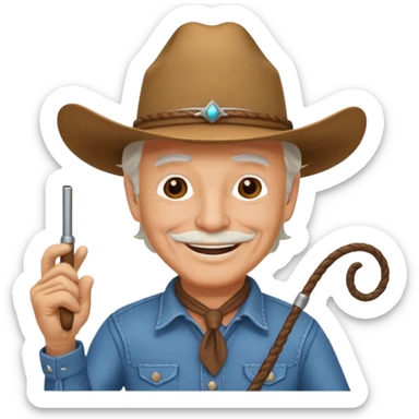 Give this emoji 🤠 a whip make it an old white guy with a whip  sticker