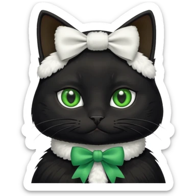 A black cat with sly green eyes and a white bow around its neck sticker