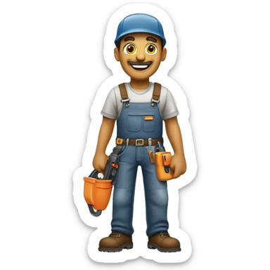 A skilled and proud craftsman, happily standing after building a house. Only the craftsman should be visible, and he may hold a drill or another tool related to his trade. sticker