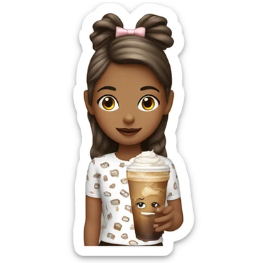 Girl with iced coffee wearing bow print top sticker