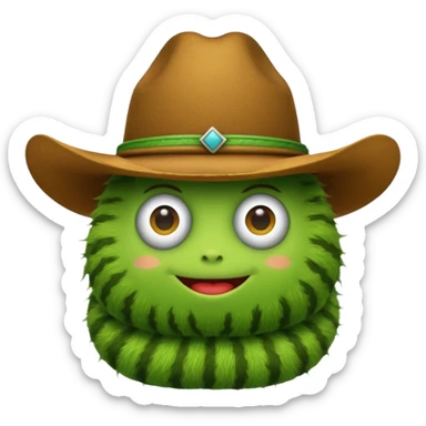 caterpillar emoji with a cowboy hat on sticker