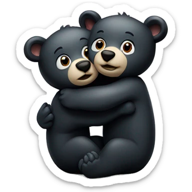 two small cartoon black bears hugging in greeting sticker