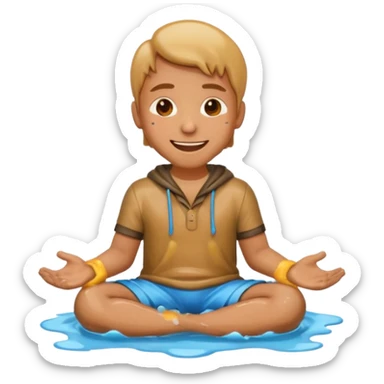 apple style emoji of a man with wet clothes, sitting in a puddle sticker