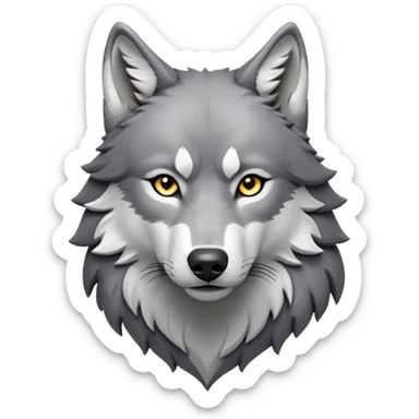 cinematic-noble-wolf-portrait-emoji,-poised-and-regal,-with-a-strong,-lean-build-and-a-sleek,-fur-of-grey-and-white,-deep-set-soulful-piercing-eyes,-simplified-yet-sharp-and-sophisticated-features,-highly-detailed,-full-body, zoomed out showing shoulders sticker