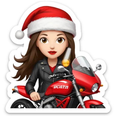 biker girl brune long hair moto christmas ducati sticker