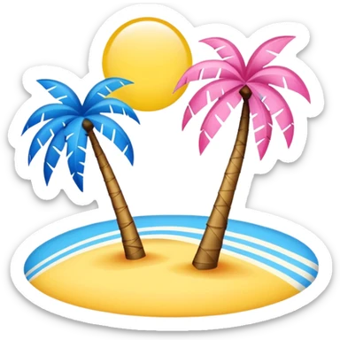 A pink flag on the sides two small blue triangles In the middle a pink palm tree coming out of the sides  yellow circle with two thick yellow stripes sticker