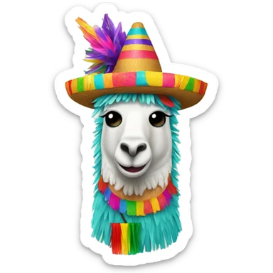 colorful happy llama-shaped pinata with a mexico hat sticker