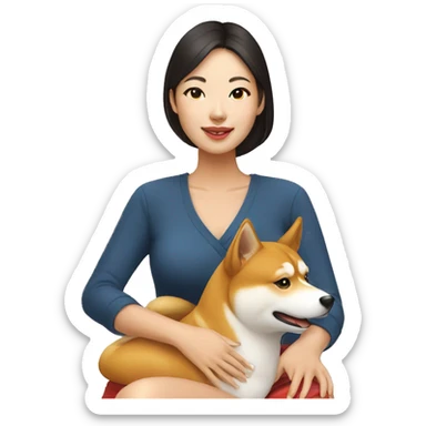 Thai woman with Shiba Inu on lap sticker