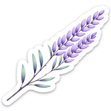 The art style is clean line art with delicate watercolor textures, pastel colors, and a dominant palette of lavender, soft lilac, and muted purple. Let the branch be more elongated and one sticker