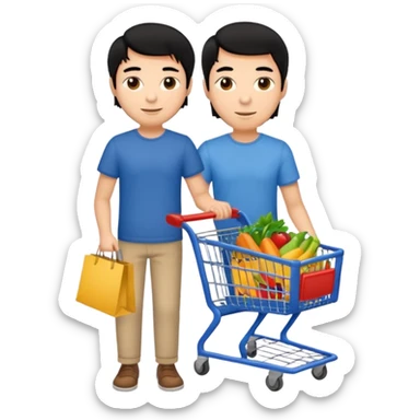 man-with-a-shopping-cart-full-body black hair sticker