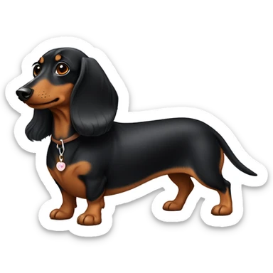 Weiner dog black with long hair a brown face with chest sticker