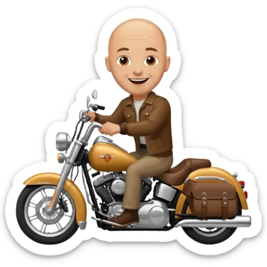 Bald man on Harley motorcycle happy birthday  sticker