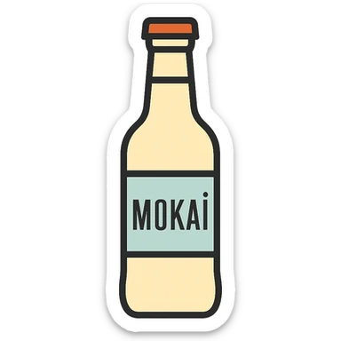stylized illustration of a Mokai bottle from Randers, with clear Mokai logo, attributeGroup as owner, modern iconic style, no background sticker