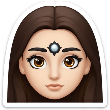 Eye black and big, eyelashes long, eyebrows black, skin white, and so beautiful hair long and brown skin tone white,hair brown and long and some brown long hair long hair sticker