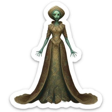 a Reptilian alien woman full body in Romanov dress sticker